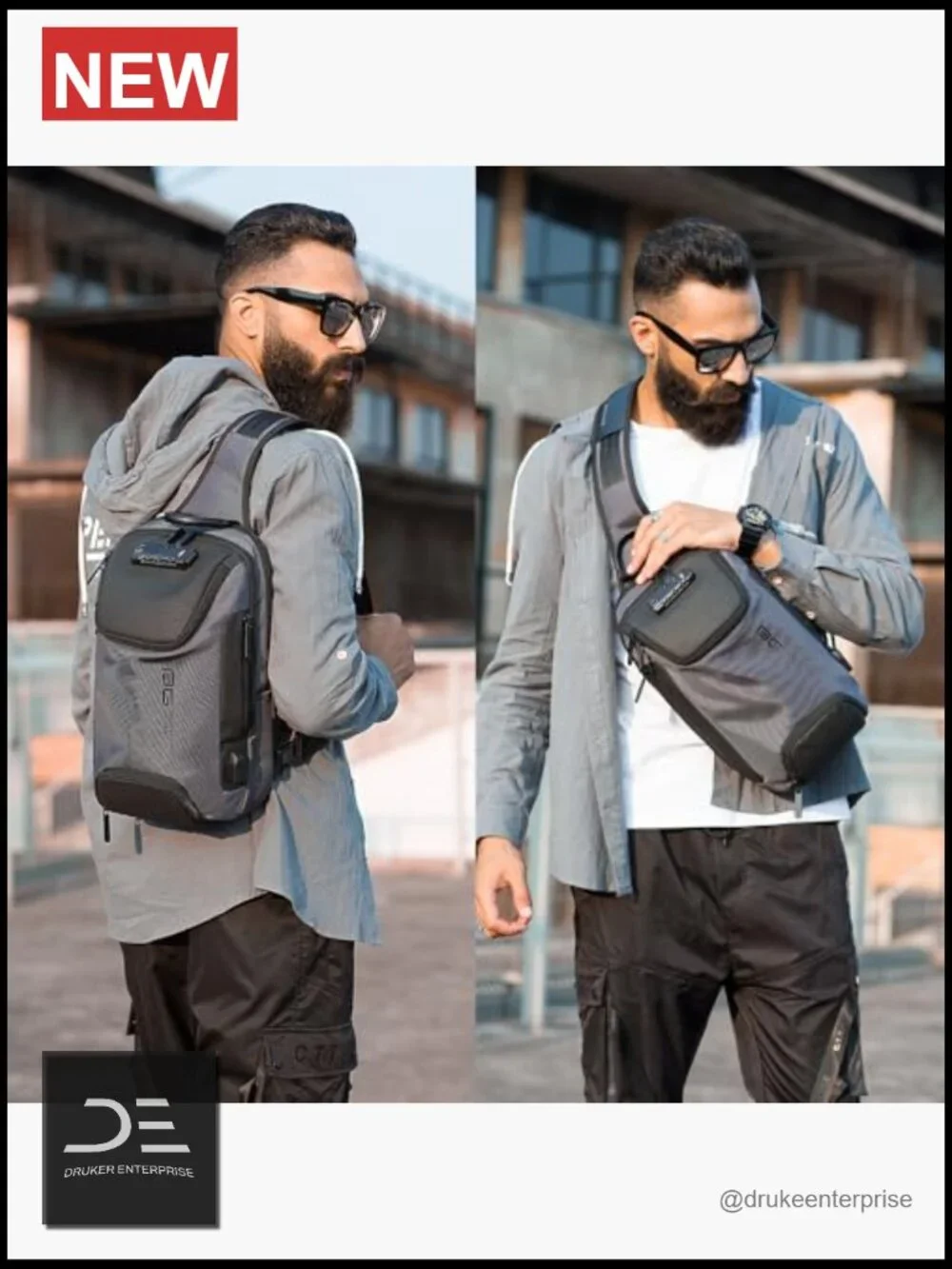 Anti Theft Sling Bag with USB Charging Port, Waterproof Crossbody Chest Pack